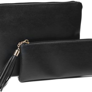 Pequeña bolsa de maquillaje para bolso, juego de 2 bolsas de maquillaje con cremallera de cuero con bolsa para brochas de maquillaje, lindas bolsas Pequeña bolsa de maquillaje para bolso, juego de 2 bolsas de maquillaje con cremallera de cuero con bolsa para brochas de maquillaje, lindas bolsas