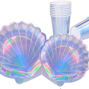 Vasos de papel de conchas marinas, suministros de fiesta de sirena, vajilla desechable con purpurina iridiscente del mundo oceánico para bodas, Vasos de papel de conchas marinas, suministros de fiesta de sirena, vajilla desechable con purpurina iridiscente del mundo oceánico para bodas,