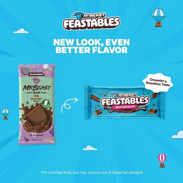 New Feastables Beast Bar – Barra de chocolate con leche con mantequilla de maní, chocolate con leche y almendras, chocolate con leche (3 barras)