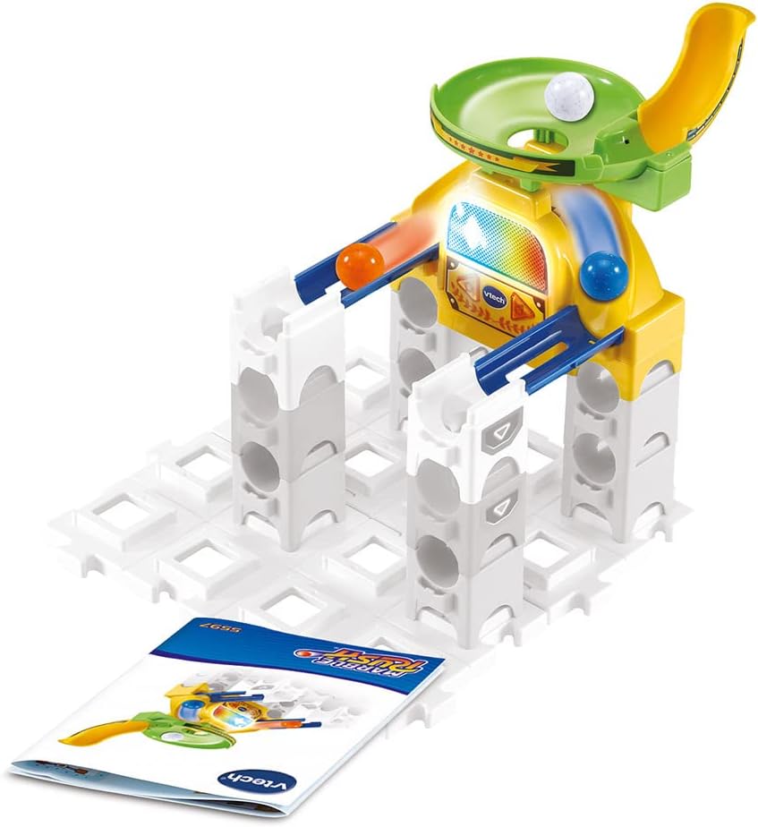 VTech – Marble Rush, circuito electrónico de bolas de expansión Tourbillon sonidos y luces, juego de construcción, 4 piezas, 3 bolas, regalo para