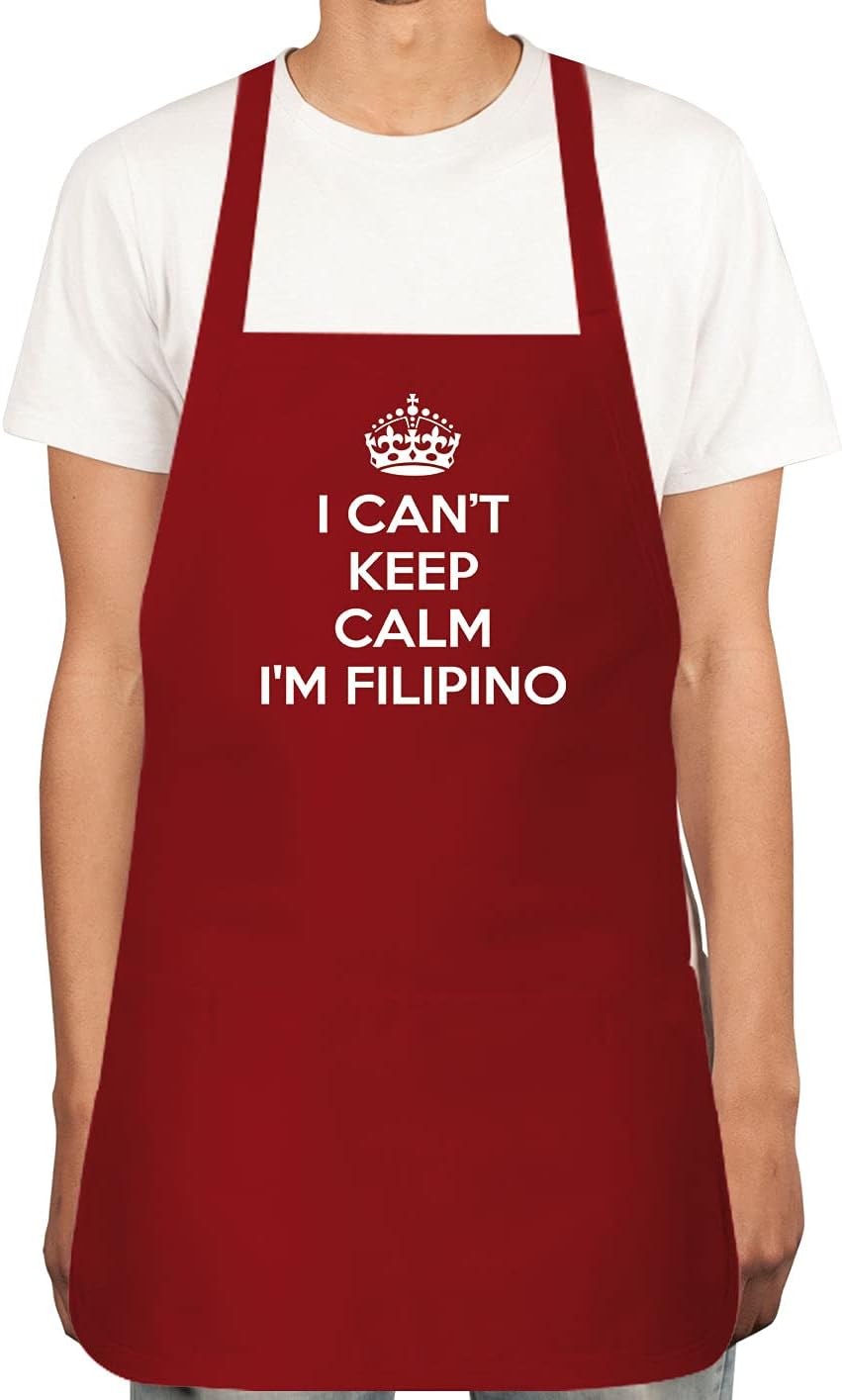 Delantal I CANT KEEP CALM I’M FILIPINO para hombres y mujeres con 2 bolsillos – Correa ajustable para el cuello, delantal de cocina de chef barbacoa