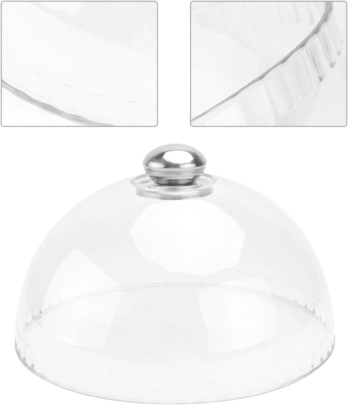 Zerodeko Cubierta redonda transparente para alimentos, cúpula transparente para pasteles, material PS duradero con mango de acero inoxidable,