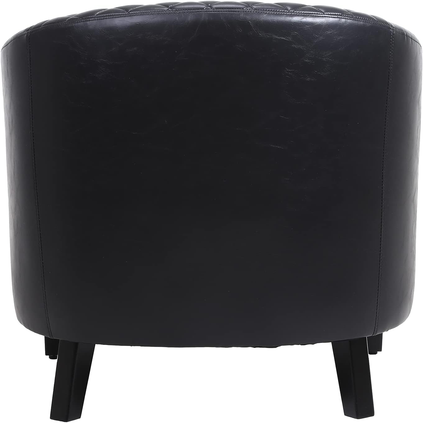 Silla de barril de cuero PU negro para sala de estar Sillón de ocio con cabezas de clavos y patas de madera maciza, talla única