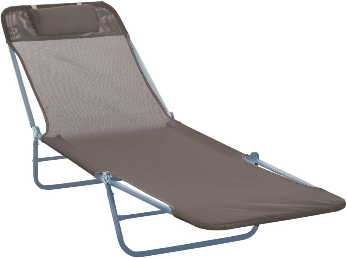 MEZHI Outdoor Folding Reclining Beach Sun Patio Chaise Lounge Chair Pool Lawn Lounger (Brown)