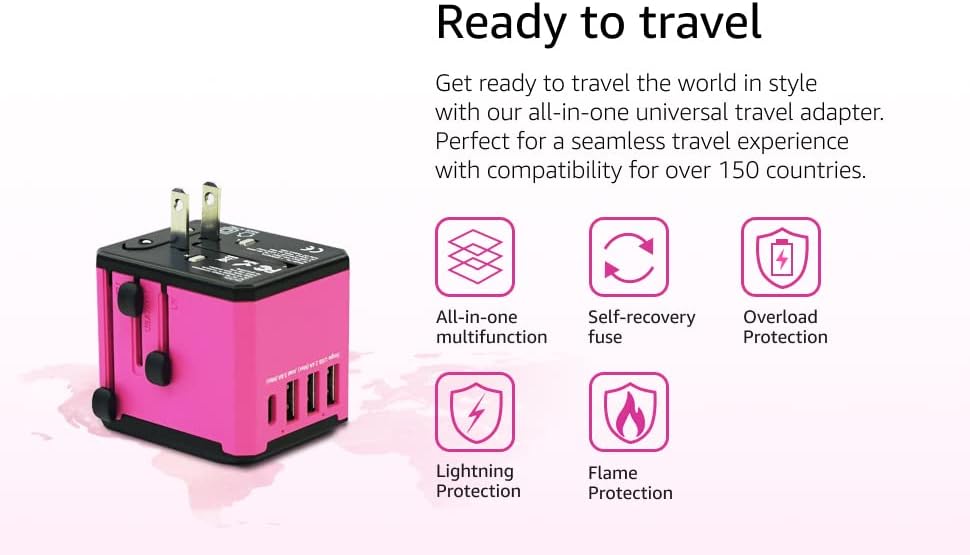 Adaptador de viaje, cargador de pared universal adaptador de enchufe de CA con alimentación inteligente de 3.6 A y USB tipo C de 3.0 A para EE. UU.