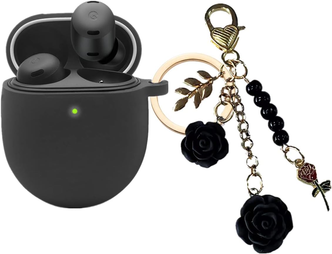 Funda para Google Pixel Buds Pro con llavero, bonita funda de silicona para Pixel Buds Pro, funda de carga protectora con mosquetón de flores,