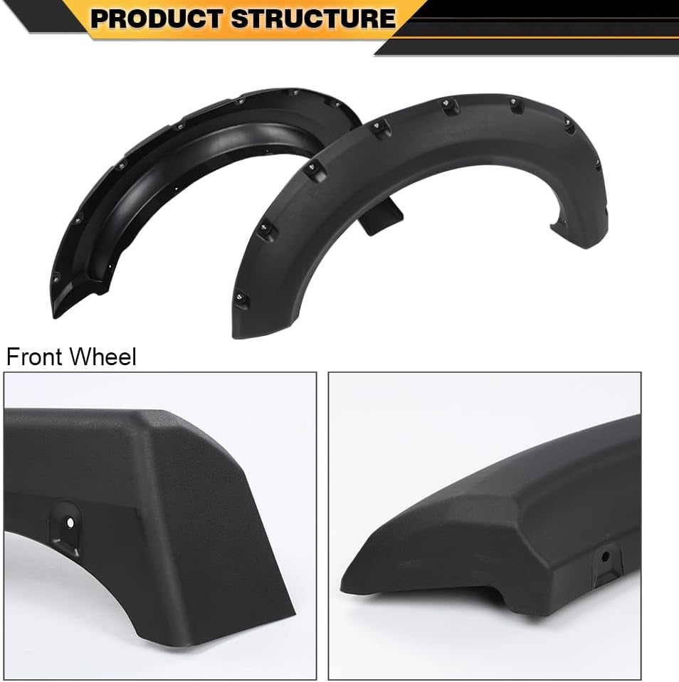 CNNELL Fender Flares – Funda de rueda negra con textura de remache de bolsillo, 4 piezas, compatible con Ford F150 09-14 Styleside solo con modelos