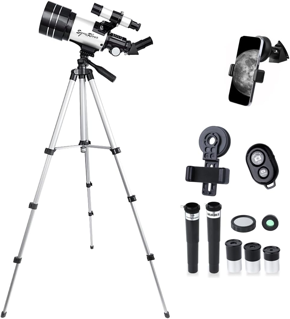Telescopio, apertura de 2.756 in (15X-150X) telescopios refractores portátiles para adultosniñosprincipiantes en astronomía, telescopio de viaje