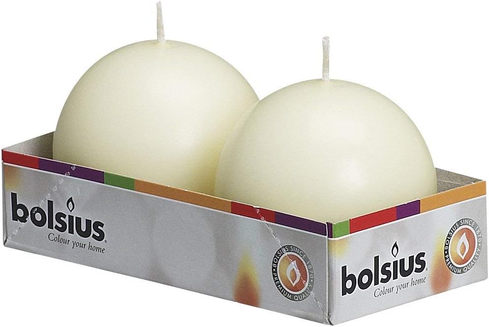 Bolsius Juego de 2 velas de bola de marfil  Juego de velas sin perfume de 2.75 pulgadas  Velas de cena sin goteo sin humo  Perfecto para velas de