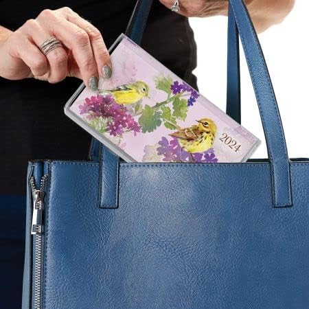 Calendario de bolsillo y bloc de notas 2024 Birds Handy Planner de 3.5 x 6.5 pulgadas, tamaño cerrado, 7 x 6.5 pulgadas, tamaño abierto, calendarios
