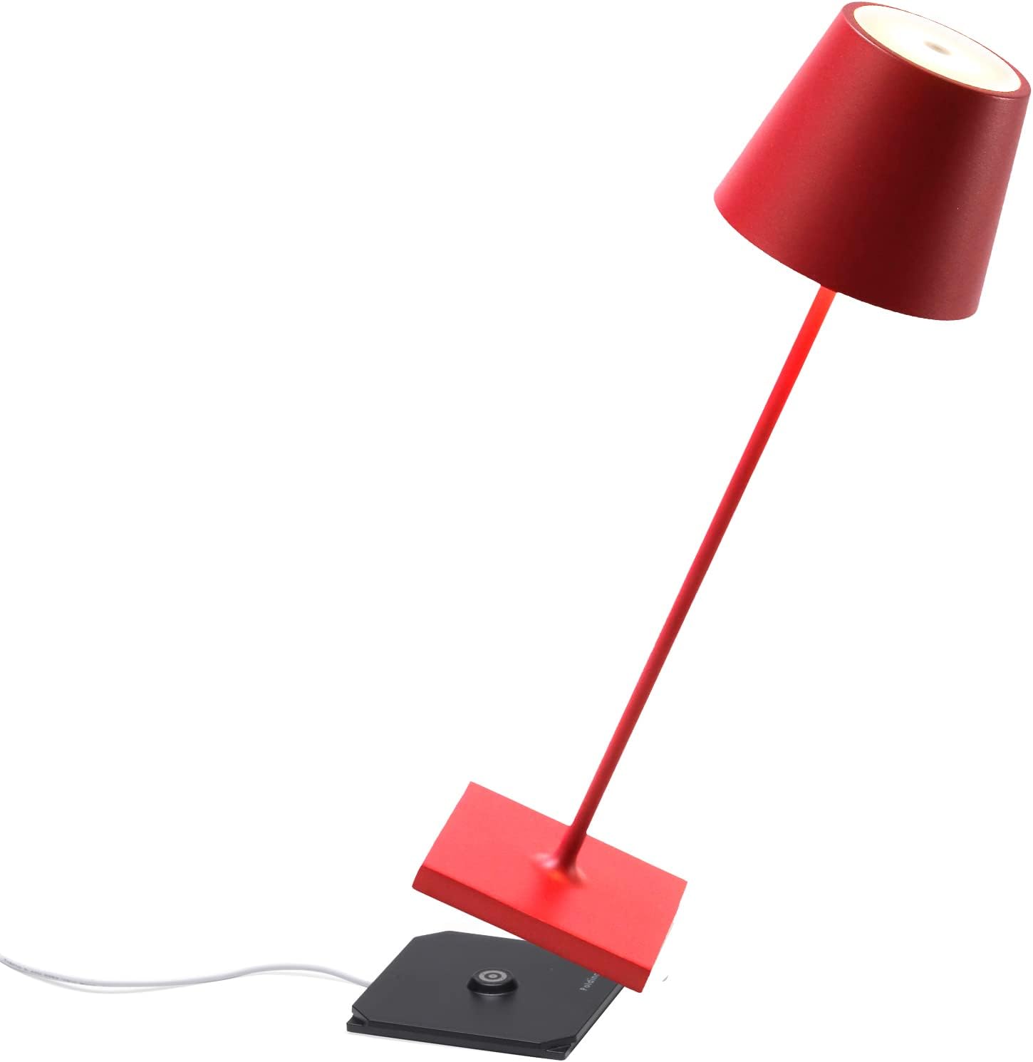 Zafferano Poldina Pro – Lámpara de mesa (rojo rubí) de encendidoapagado, regulable táctil, inalámbrica, interiorexterior, LED, base de carga de