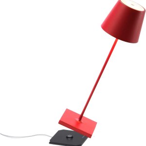 Zafferano Poldina Pro – Lámpara de mesa (rojo rubí) de encendidoapagado, regulable táctil, inalámbrica, interiorexterior, LED, base de carga de Zafferano Poldina Pro – Lámpara de mesa (rojo rubí) de encendidoapagado, regulable táctil, inalámbrica, interiorexterior, LED, base de carga de