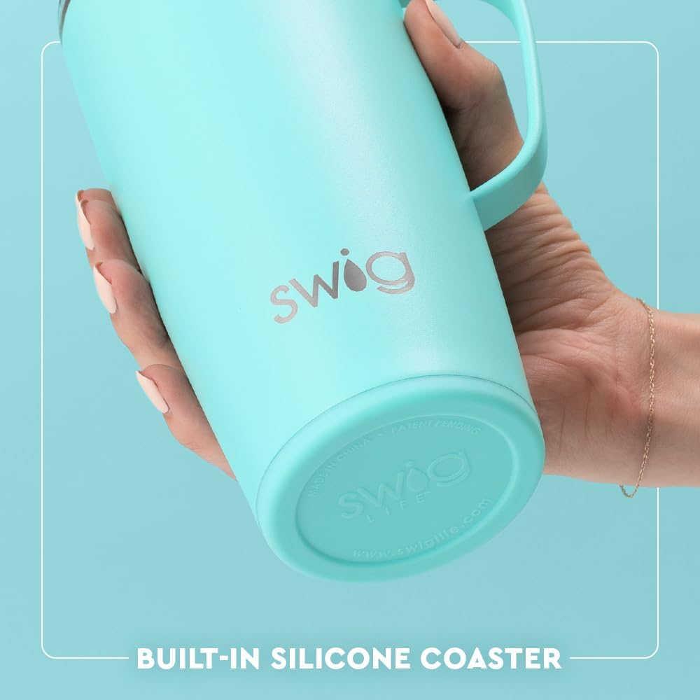 Swig Life – Taza de café de viaje de 22 onzas, vaso con aislamiento térmico con asa y tapa, para portavasos y lavavajillas, de acero inoxidable (All