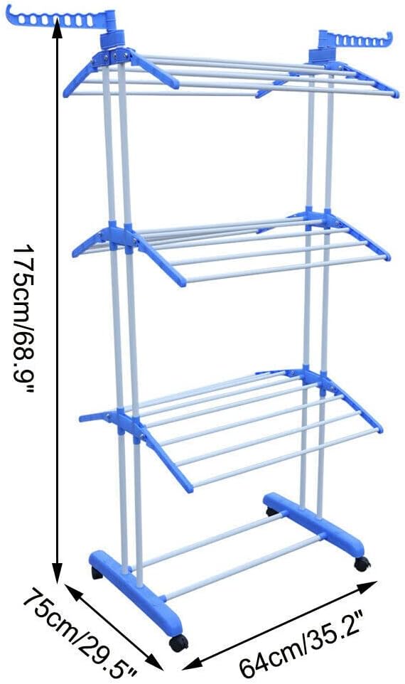 Tendedero plegable de 3 niveles para secadora de ropa, soporte ajustable con 6 bandejas plegables, 2 alas laterales adicionales, fácil almacenamiento