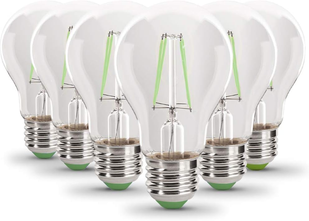 Feit Electric Bombillas LED de color A19TGLED6 equivalentes a 25 W, color verde, paquete de 6, 2.4 pulgadas de profundidad x 4 pulgadas de alto