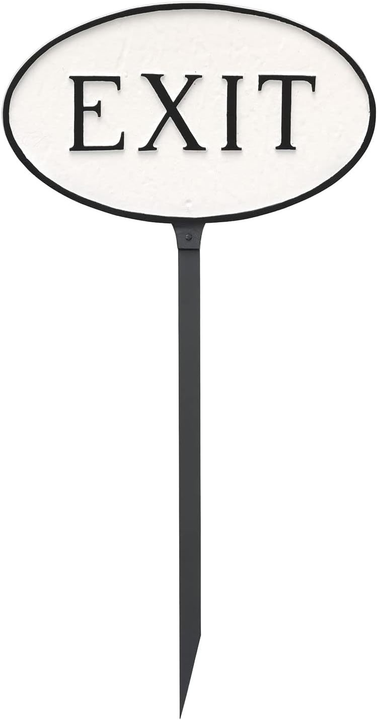 Placa ovalada de salida de metal fundido – Placa de exhibición de pared o césped – Señal de emergencia y seguridad empresarial – Aluminio recubierto