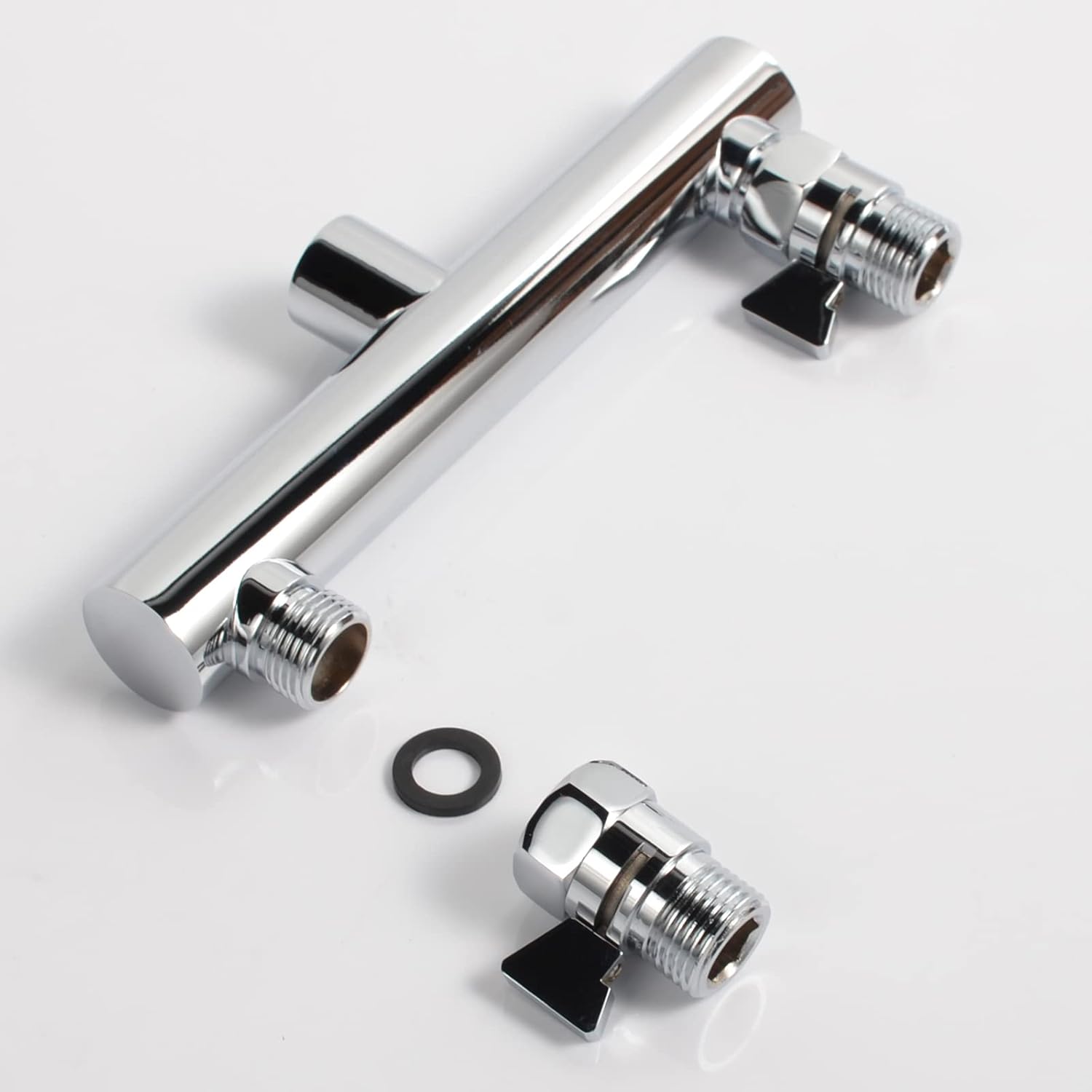 HAOXIN Colector de ducha de doble salida con válvula de cierre, adecuado para sistema de ducha de doble rociador, cromo, STC03
