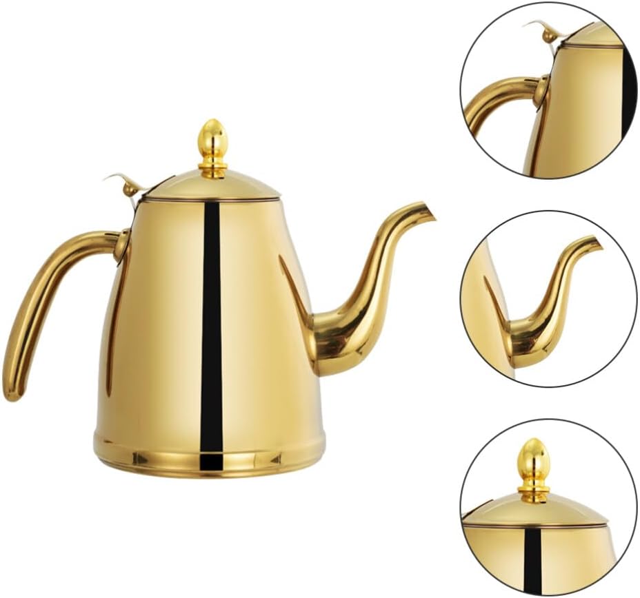 Luxshiny Tetera de acero inoxidable Tetera de cuello de cisne Tetera con tapa de gas Tetera hervida Botella dispensadora de aceite de oliva Botella