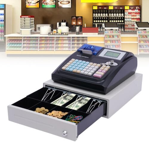 Cutycaty Caja registradora electrónica, cajón de 48 llaves, pantalla LED digital, apto para minoristas, caja de efectivo con bandeja de dinero y