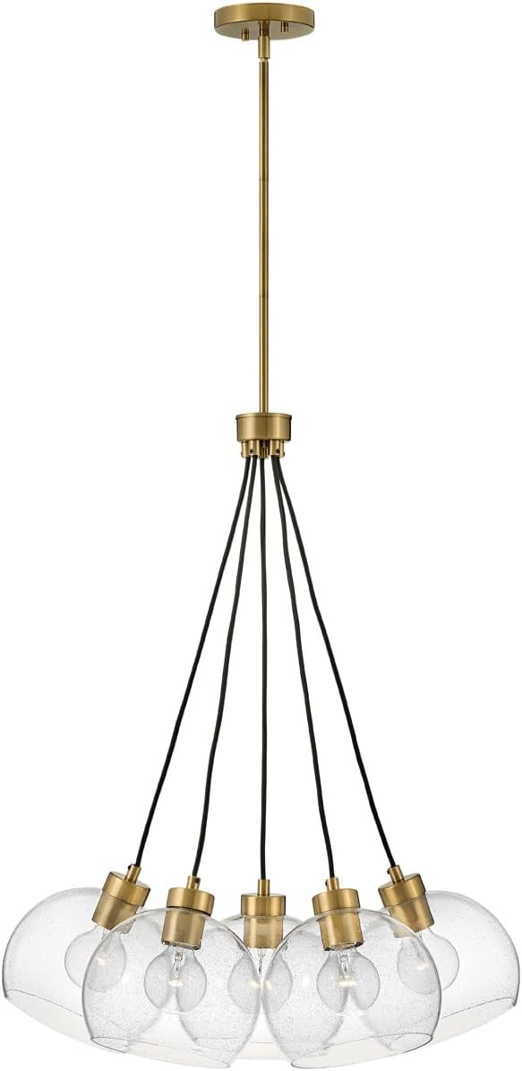 Lark Rumi – Lámpara de araña colgante de 22.0 in, altura ajustable, fácil de limpiar, cinco orbes de vidrio transparente – en latón lacado