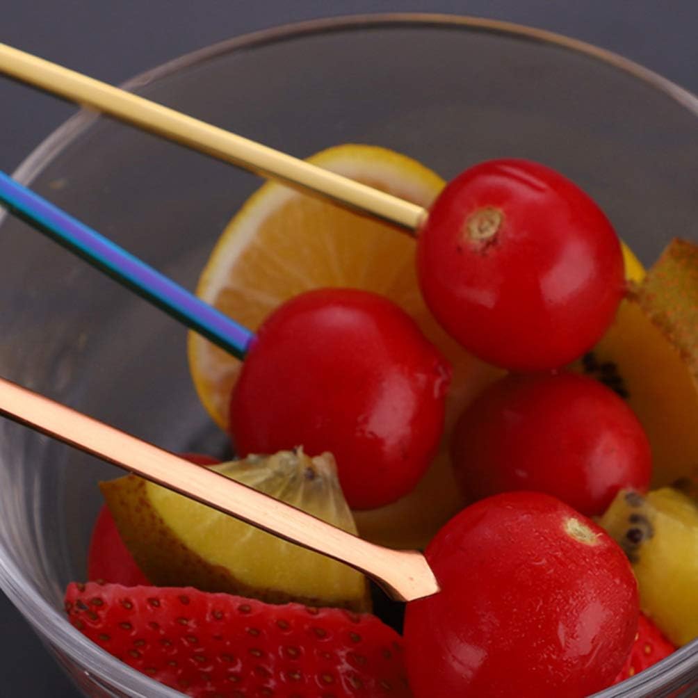 Ciieeo 1 juego de palillos de cóctel de acero inoxidable, tenedores de frutas para aperitivos, pinchos de metal dorado para fiesta de frutas