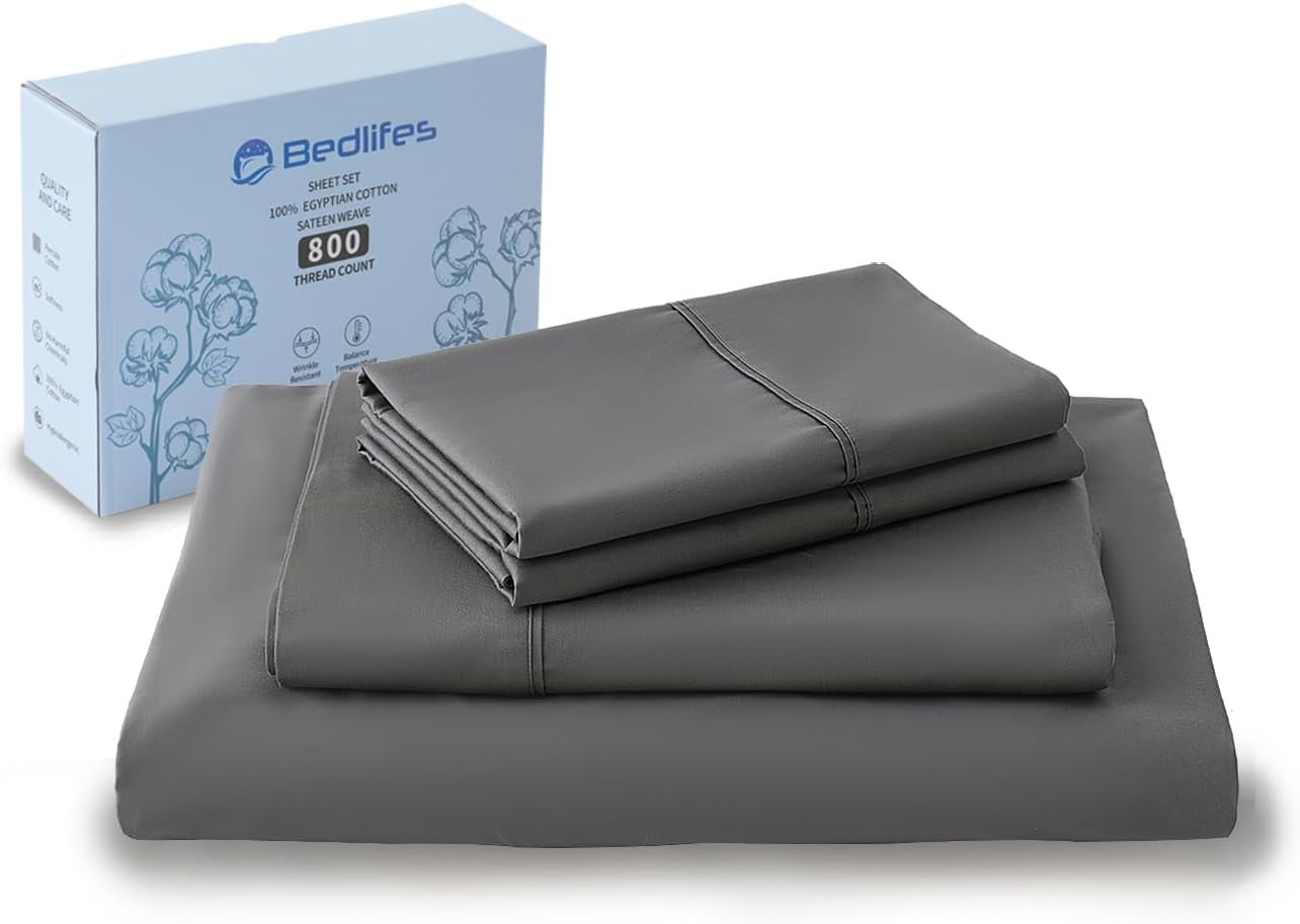 Bedlifes Sábanas refrescantes de 800 hilos 100% algodón egipcio, sábanas refrescantes suaves y transpirables de tejido satinado, sábanas de hotel de