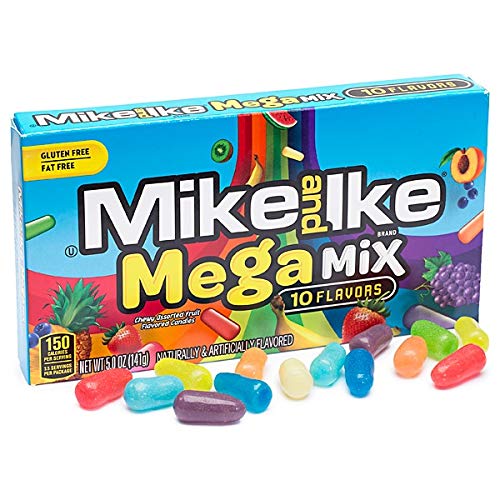 Mike and Ike Mega Mix 10 sabores masticables surtidos de caramelos con sabor a frutas. Caja de teatro de 5 onzas – 12 cajas