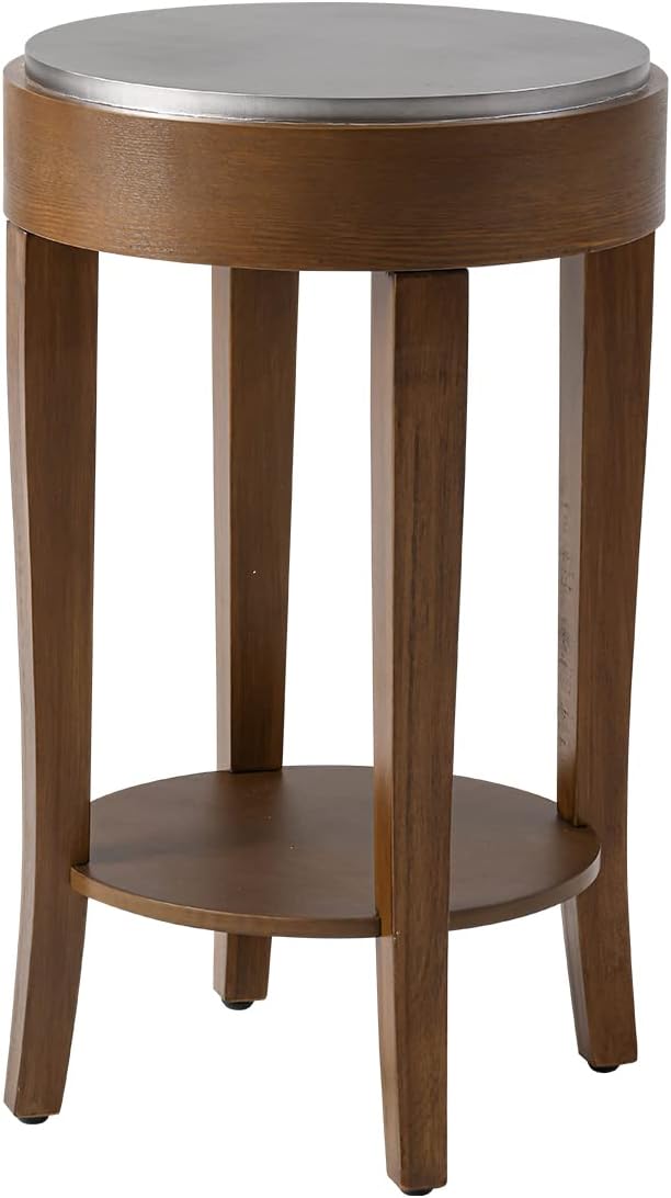 HOMPUS Juego de mesa auxiliar redonda moderna de 2 con estante de almacenamiento, mesita de noche de madera de 2 niveles con acabado de grano de