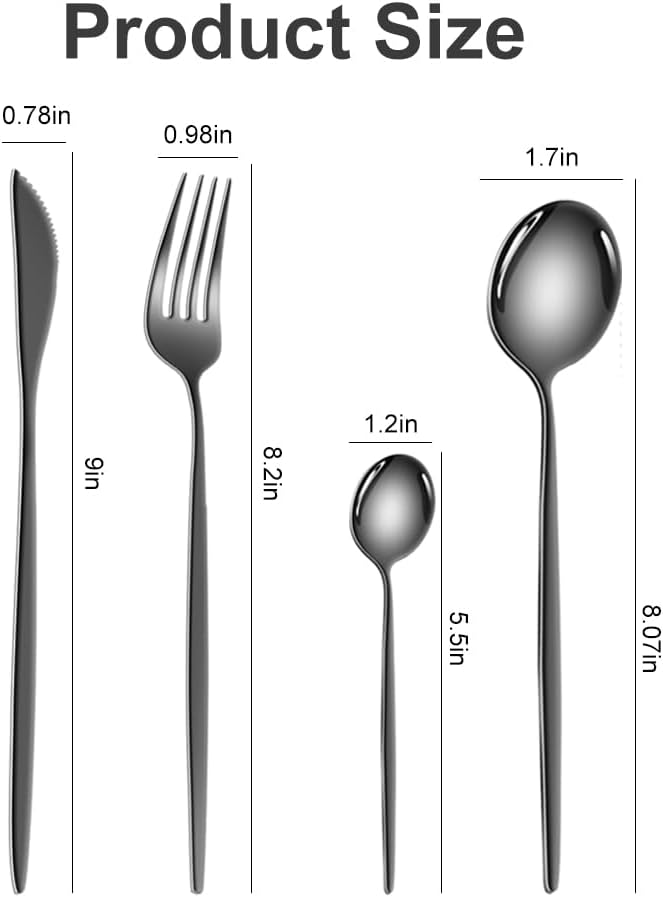 Juego de cubiertos portátiles negros con estuche, cubiertos, tenedores, cucharas, cuchillos, cubiertos de acero inoxidable, utensilios de cocina