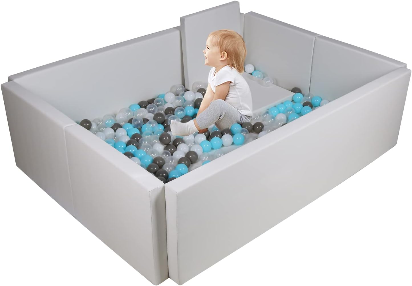 TRENDBOX Piscina de bolas de espuma suave súper grande plegable de esponja para gatear, parque infantil, rosa y gris (2-gris)
