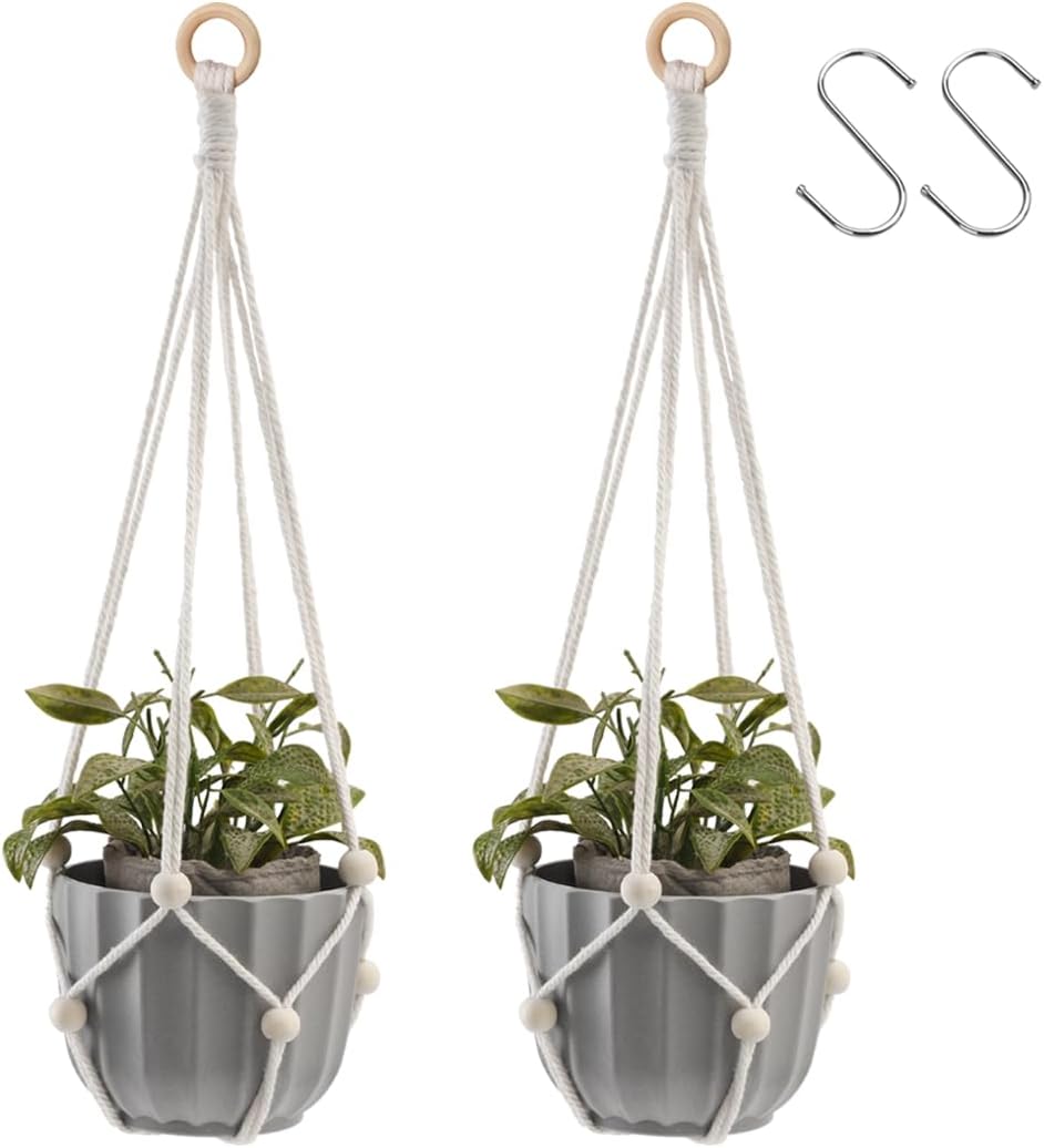 Artilady Maceta colgante para plantas de interior, colgador de plantas de macramé, soporte grande para plantas colgantes con cuentas ajustables,