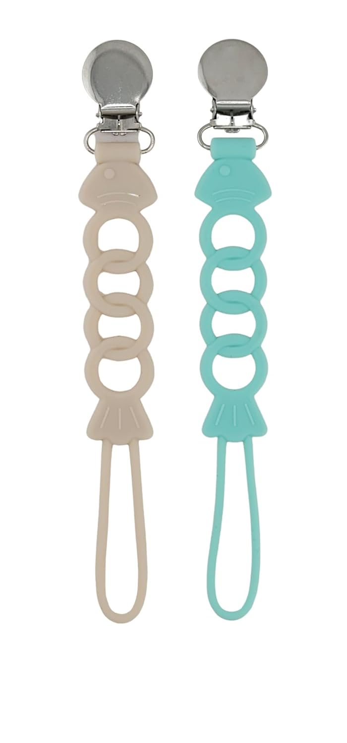 Pinza para chupete de silicona para bebés, niños y niñas, para recién nacidos, cumpleaños, baby shower, juego de 2 con clip de metal (peces)