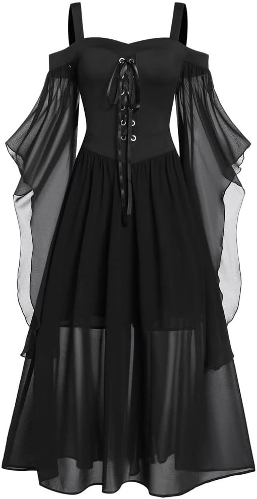 Sinzelimin Vestidos de corsé para mujer, vestido gótico renacentista, vestido de fiesta de Halloween, vestido de banquete, talla grande, manga de