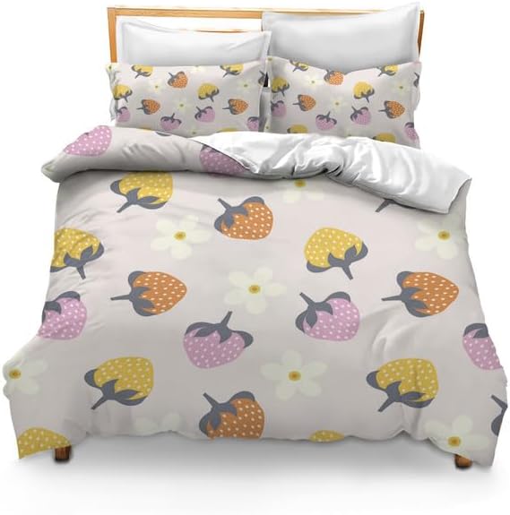 Juego de funda de edredón de 3 piezas para niña, diseño floral botánico, microfibra suave con 2 fundas de almohada, sin edredón, tamaño individual