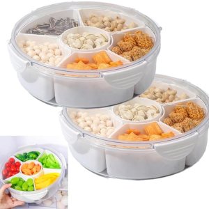 Bandeja de verduras con tapa, contenedor dividido para aperitivos con 6 compartimentos para servir fiestas, bandeja de frutas, almacenamiento de Bandeja de verduras con tapa, contenedor dividido para aperitivos con 6 compartimentos para servir fiestas, bandeja de frutas, almacenamiento de