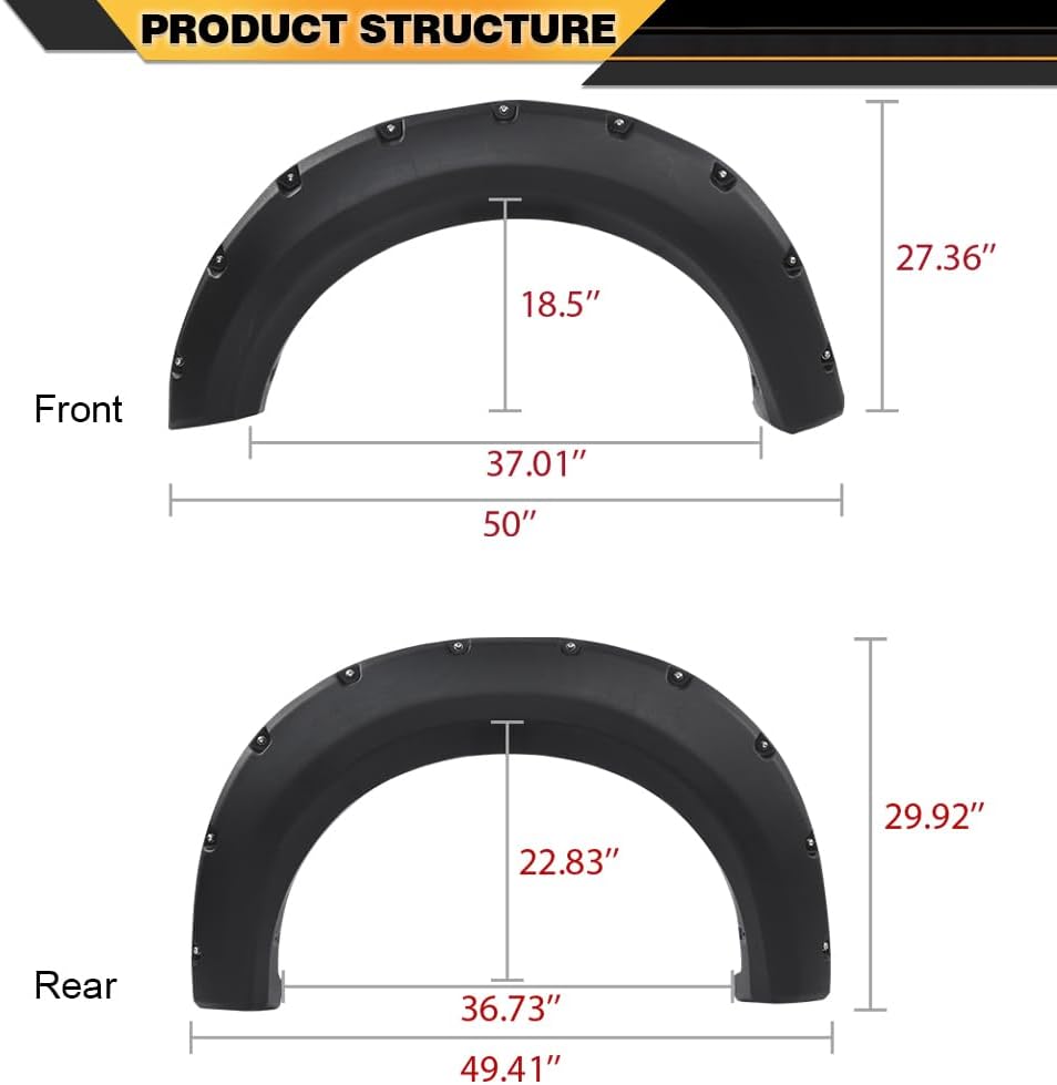 CNNELL Fender Flares – Funda de rueda negra con textura de remache de bolsillo, 4 piezas, compatible con Ford F150 09-14 Styleside solo con modelos