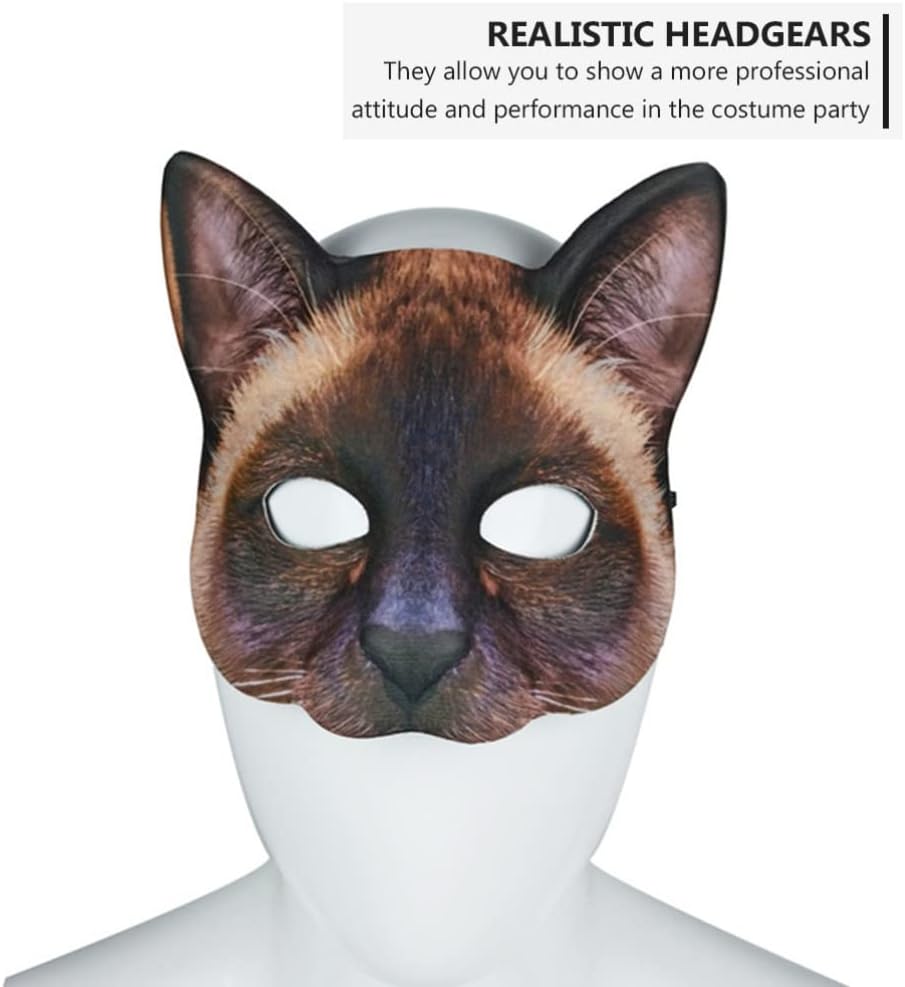 Abaodam 2 máscaras realistas de gatos, animales de media cara, de atigrado, suministros para fiesta de disfraces de Halloween (marrón, blanco)