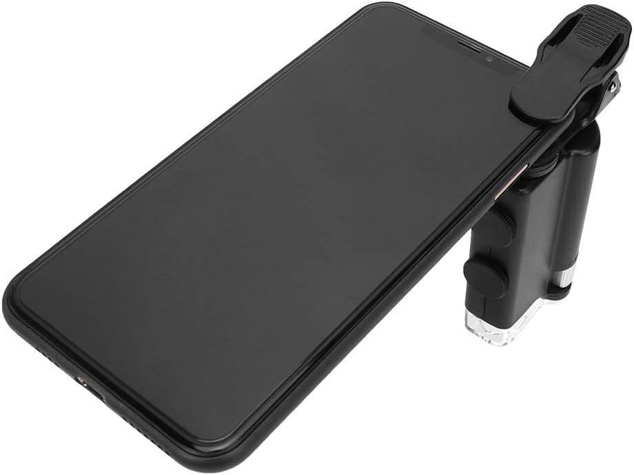 Microscopio de clip 60-100X con luz LED, lupa portátil, lupa de bolsillo con lente de aumento de bolsillo para teléfonos móviles universales,