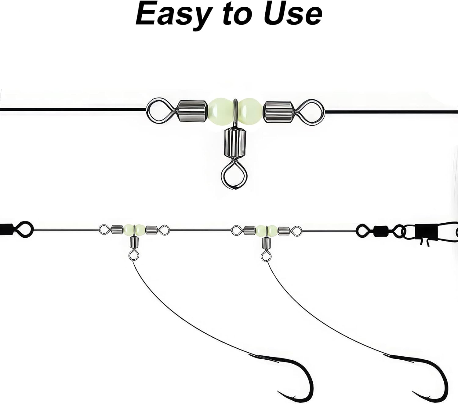 Goture Giratorios de pesca, 3 vías de pesca giratorios, en forma de T, líneas cruzadas con cuentas luminosas, agua salada y agua dulce, tres vías de
