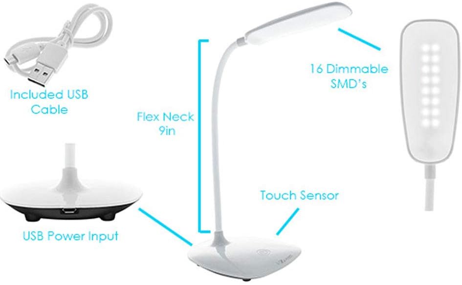 Lámpara de escritorio recargable con cuello flexible, regulable, sensor táctil, luz cisne, 120 lúmenes LED blanco