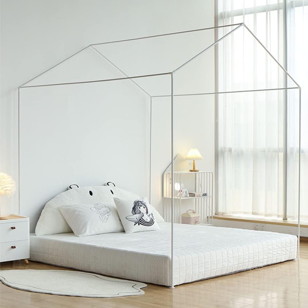 Akiky Toldo de cama arcoíris con pompones, cortinas Montessori, tienda de campaña para niños, postes de cama (matrimonialQueen, caballo)