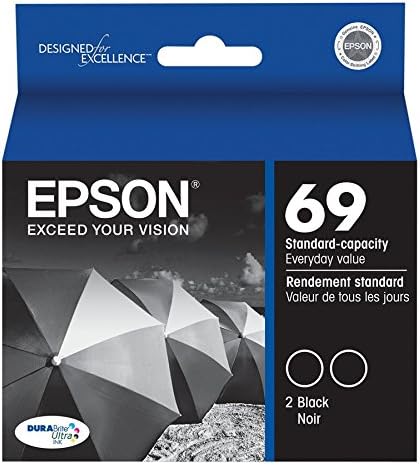 EPSON 69 DURABrite Ultra Ink Black 2-Pack For CX-6000, CX-7000F, CX-7400, CX-8400, CX-9400, CX-9475, NX-400, NX-415, NX-510, NX-515, WF-1100,