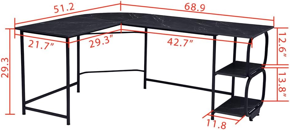 Anivia – Escritorio de computadora reversible en forma de L con estantes de 68.9 pulgadas, escritorio esquinero para juegos y escritura, color negro