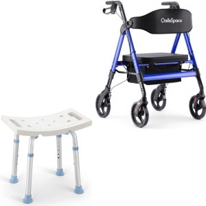 OasisSpace Silla de baño ajustable para ducha interior y andador con ruedas bariátricas OasisSpace con asiento grande para personas mayores OasisSpace Silla de baño ajustable para ducha interior y andador con ruedas bariátricas OasisSpace con asiento grande para personas mayores