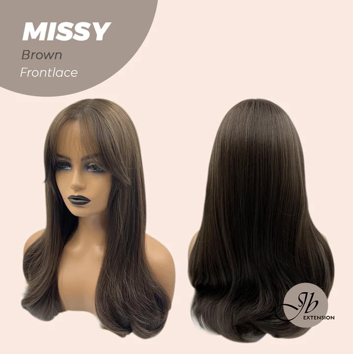 Peluca de encaje frontal precortada con flequillo, pelucas rizadas de color marrón MISSY para mujer, pelucas sintéticas naturales para uso diario