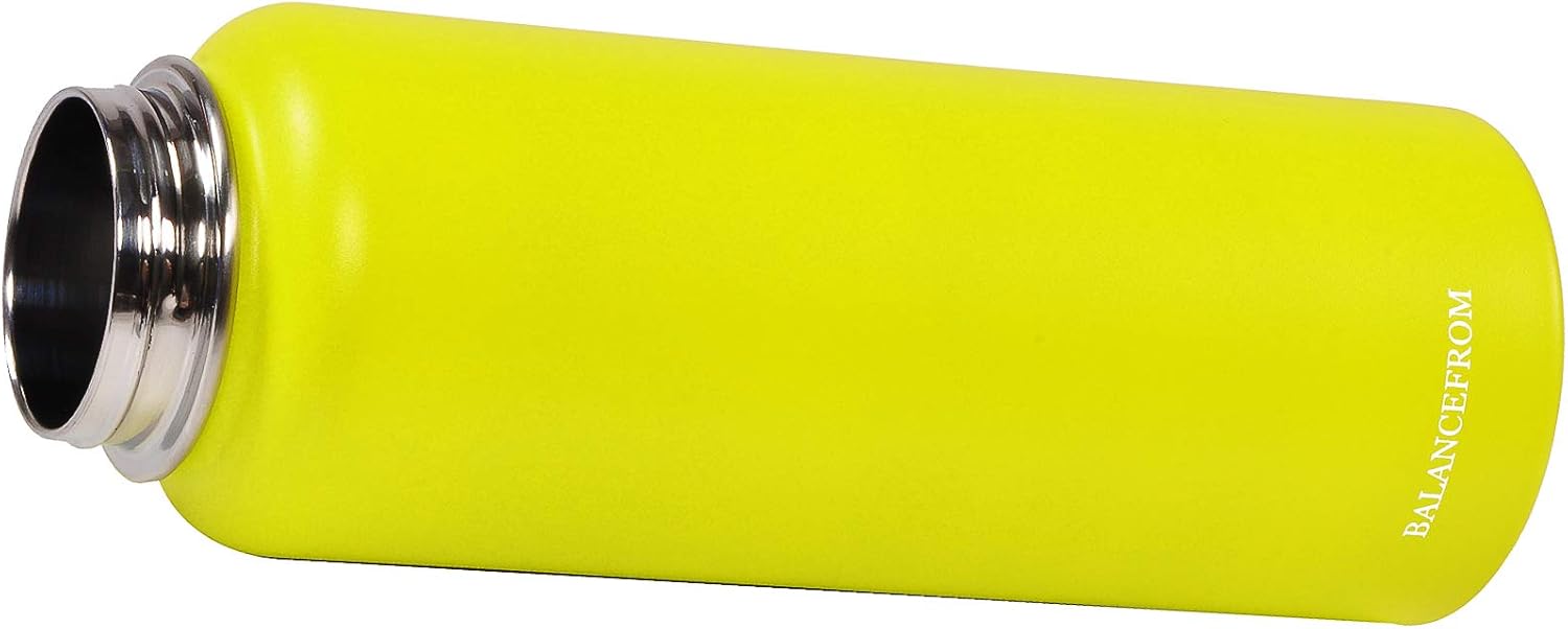 BalanceFrom – Botella de agua de acero inoxidable aislada al vacío, con doble pared, 3 tapas incluidas, boca ancha y estándar, varios colores y