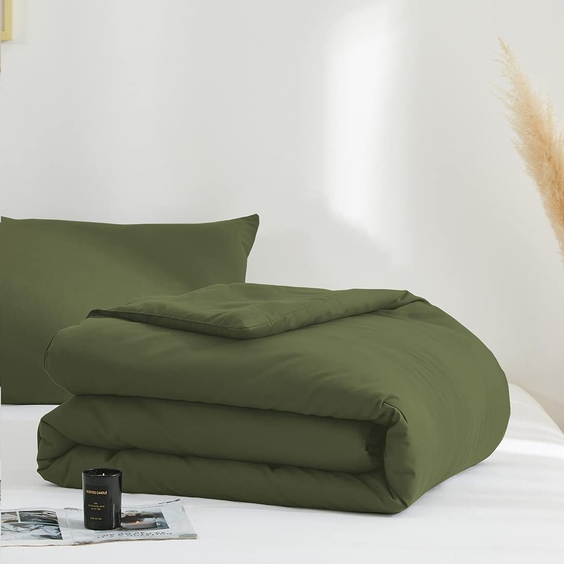 Nayoroom Juego de edredón verde oliva, tamaño individual, juego de ropa de cama de 2 piezas de microfibra suave y ligera para niños y adolescentes
