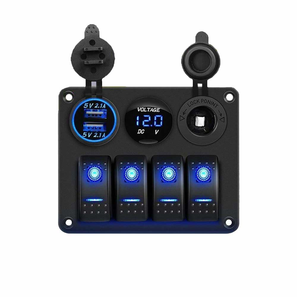 GXMRHWY Interruptor de panel combinado de 4 bandas, montaje estilo barco para caravanas, caravanas, vehículos recreativos, automóviles con