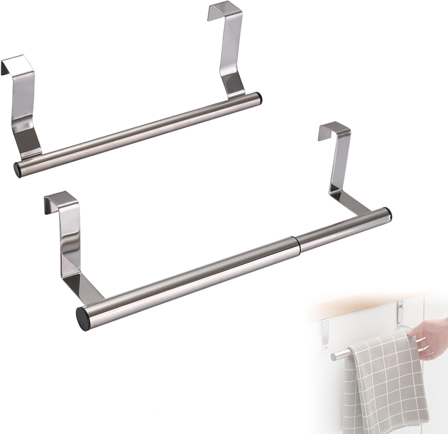 Toallero de acero inoxidable para puerta de armario (paquete de 2)  Toallero de cocina y baño, perfecto para toallas de mano o té