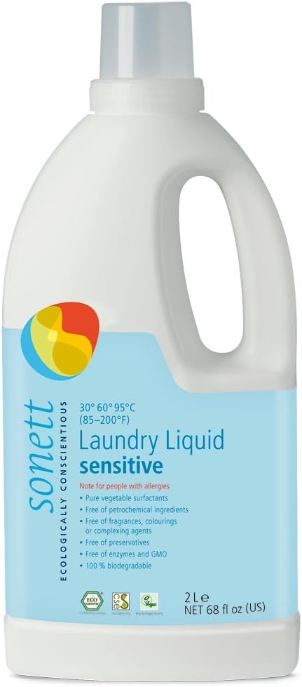 Sonett Detergentes líquidos orgánicos para lavandería, sensibles (1 unidad) para personas con alergias, sin OMG, certificado orgánicamente cultivado